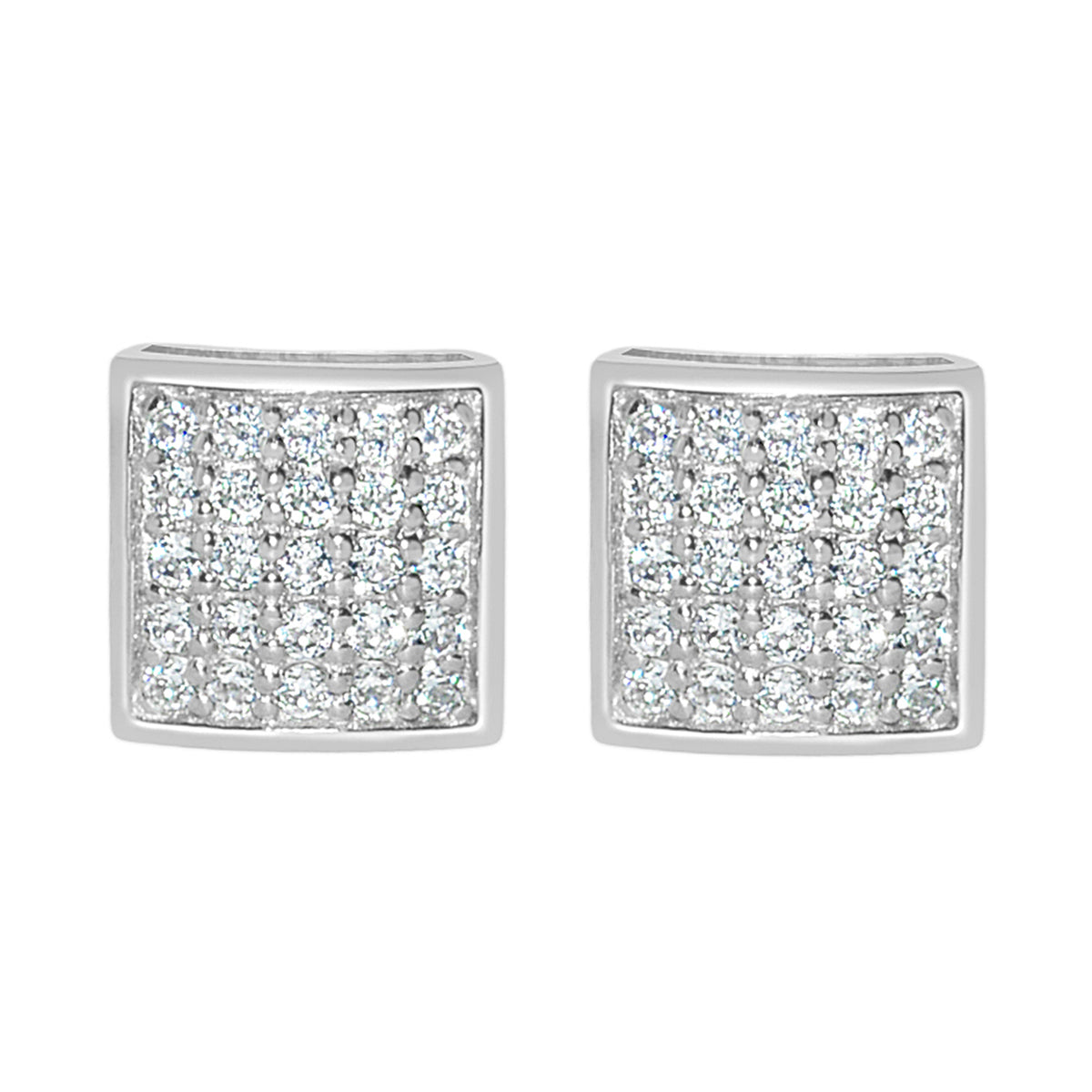 Genuine 14k White Gold 7mm Unisex Square Shaped Micro Pave Cubic Zirconia CZ Stud Earrings