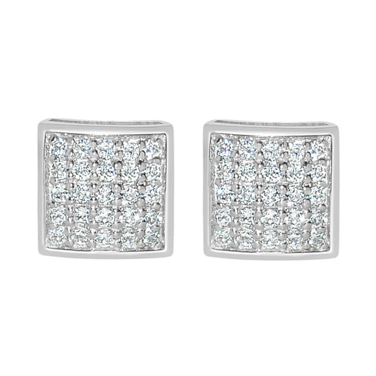 Genuine 14k White Gold 7mm Unisex Square Shaped Micro Pave Cubic Zirconia CZ Stud Earrings