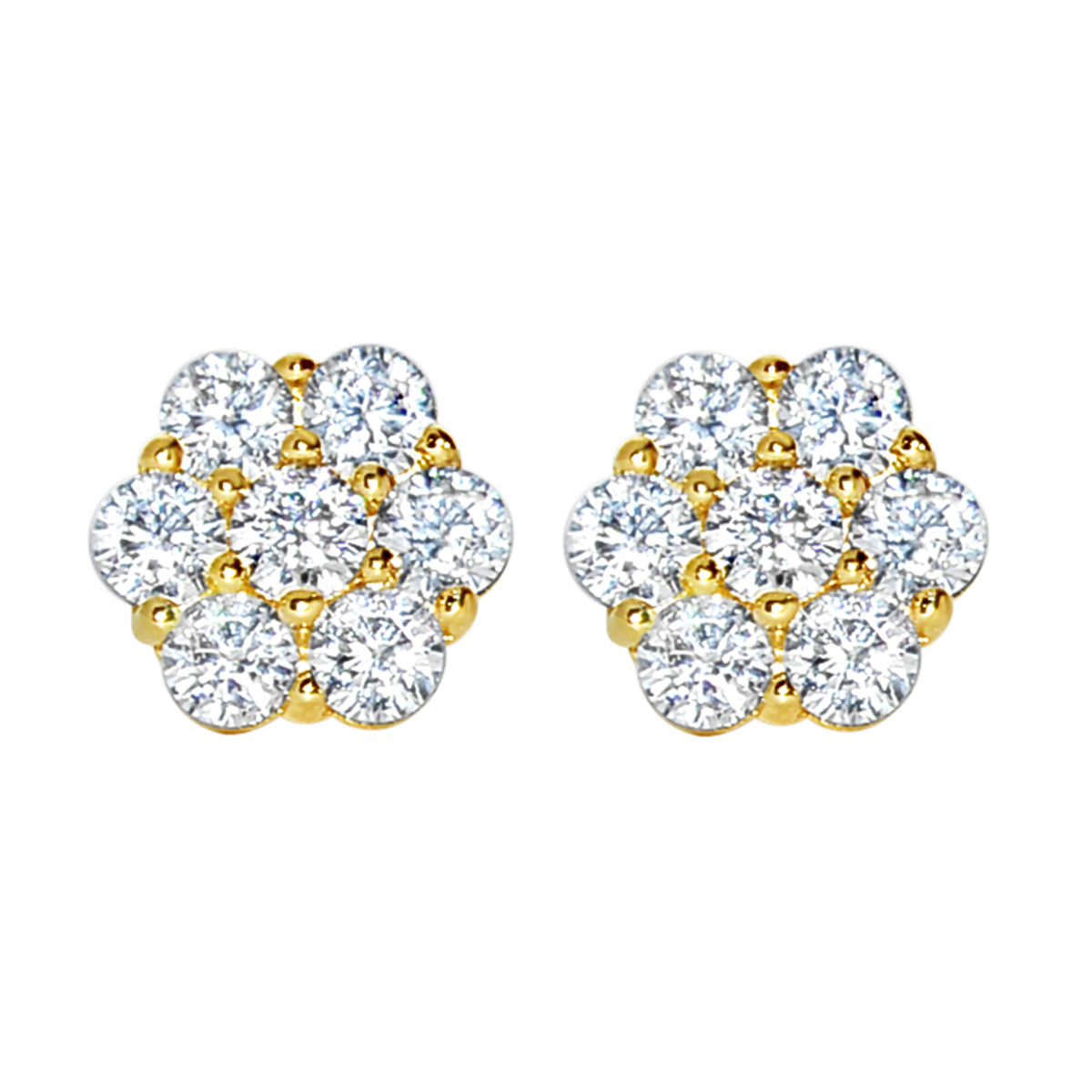 Genuine 14k Yellow Gold 7mm Cubic Zirconia CZ Flower Cluster Women's Earring Studs