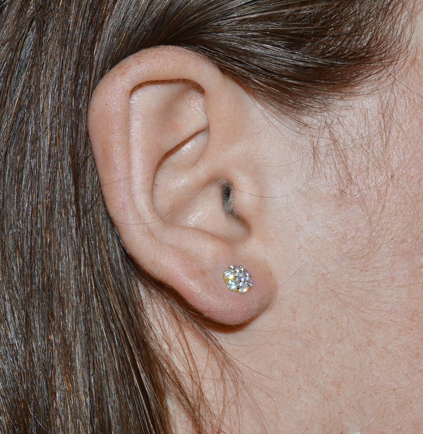 Genuine 14k Yellow Gold 7mm Cubic Zirconia CZ Flower Cluster Women's Earring Studs