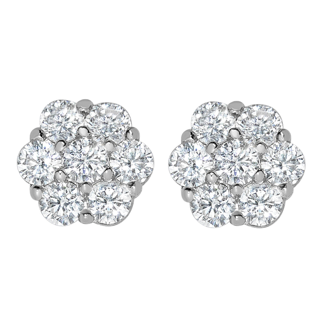 Genuine 14k White Gold 7mm Cubic Zirconia CZ Flower Cluster Women's Earring Studs