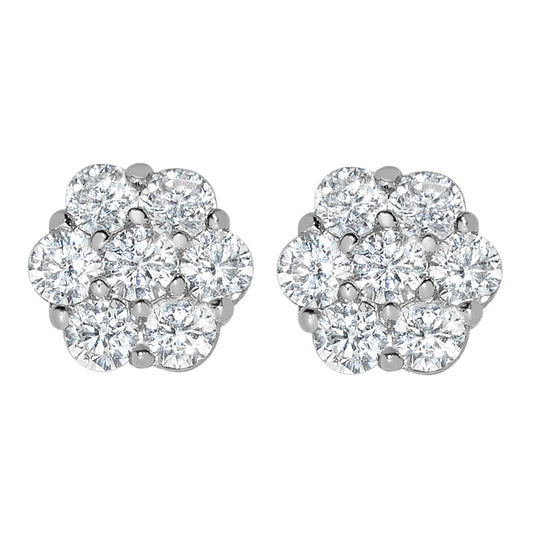 Genuine 14k White Gold 7mm Cubic Zirconia CZ Flower Cluster Women's Earring Studs
