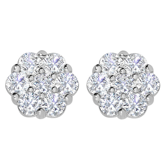 Genuine 14k White Gold 9.5mm Cubic Zirconia CZ Flower Cluster Women's Earring Studs