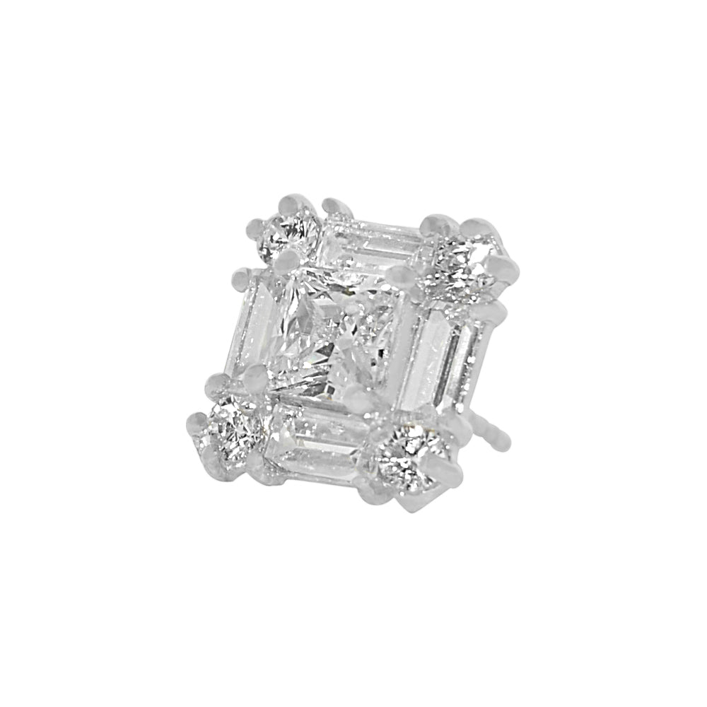 Genuine 14k White Gold 7mm Square Cubic Zirconia CZ Cluster Unisex Earring Studs