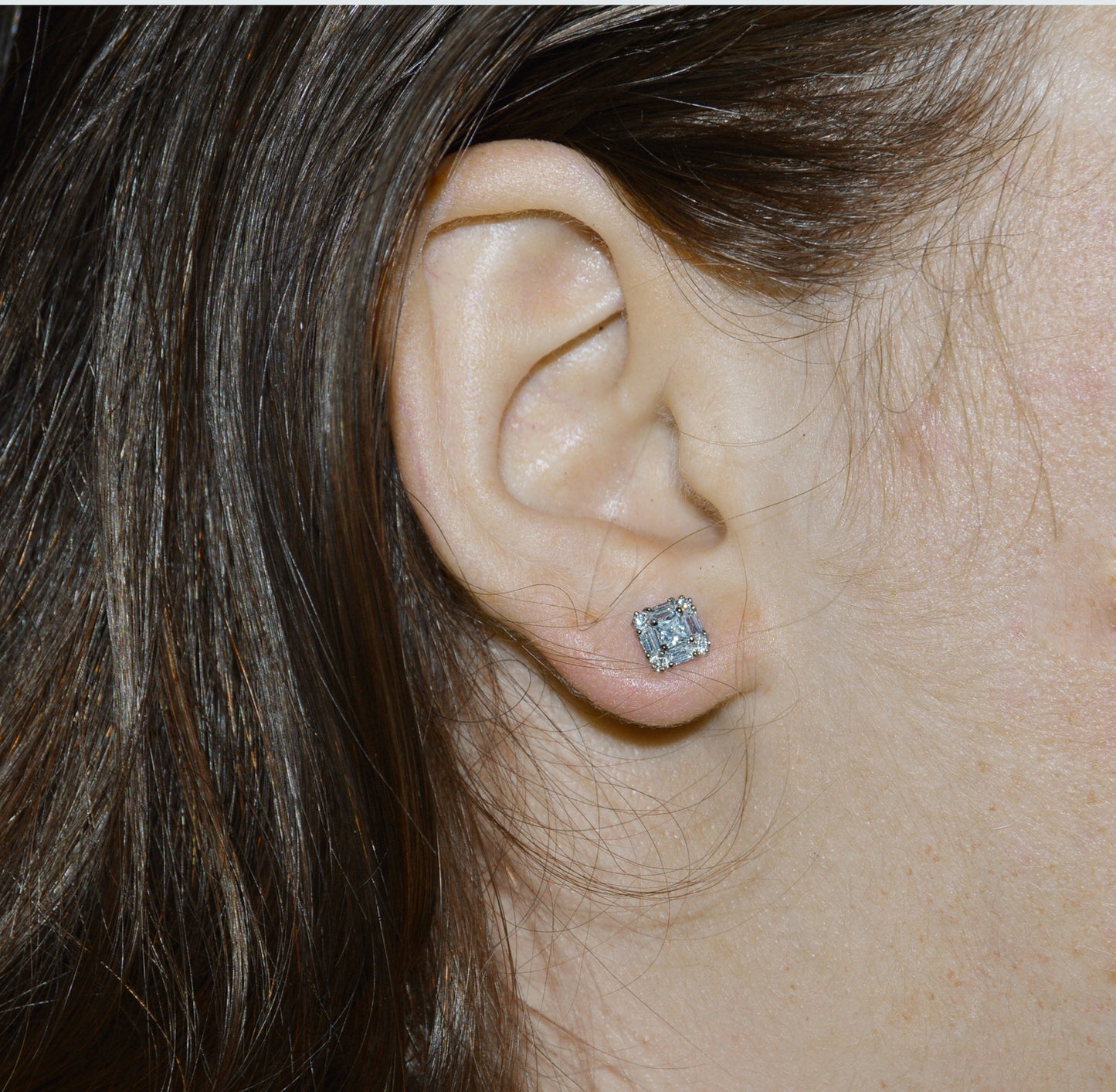 Genuine 14k White Gold 7mm Square Cubic Zirconia CZ Cluster Unisex Earring Studs