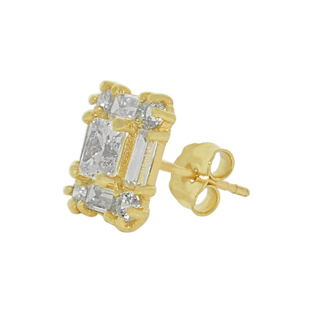 Genuine 14k Yellow Gold 9.3mm Square Cubic Zirconia CZ Cluster Unisex Earring Studs
