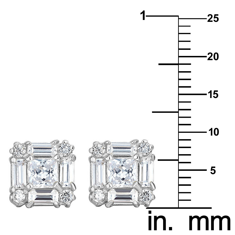 Genuine 14k White Gold 9.3mm Square Cubic Zirconia CZ Cluster Unisex Earring Studs