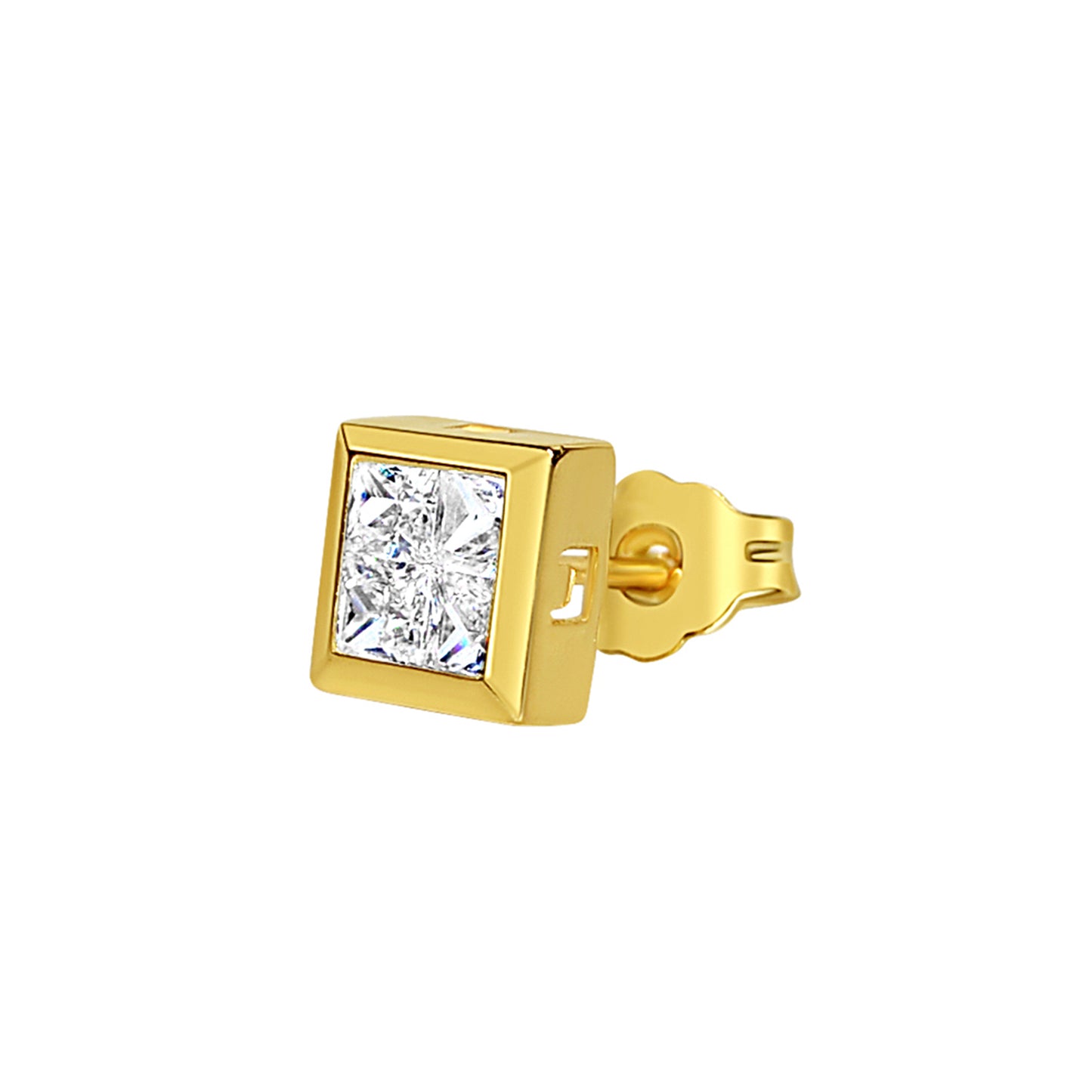 Genuine 14k Yellow Gold 6mm Invisible-Set Unisex Square Shaped Micro Pave Cubic Zirconia CZ Stud Earrings