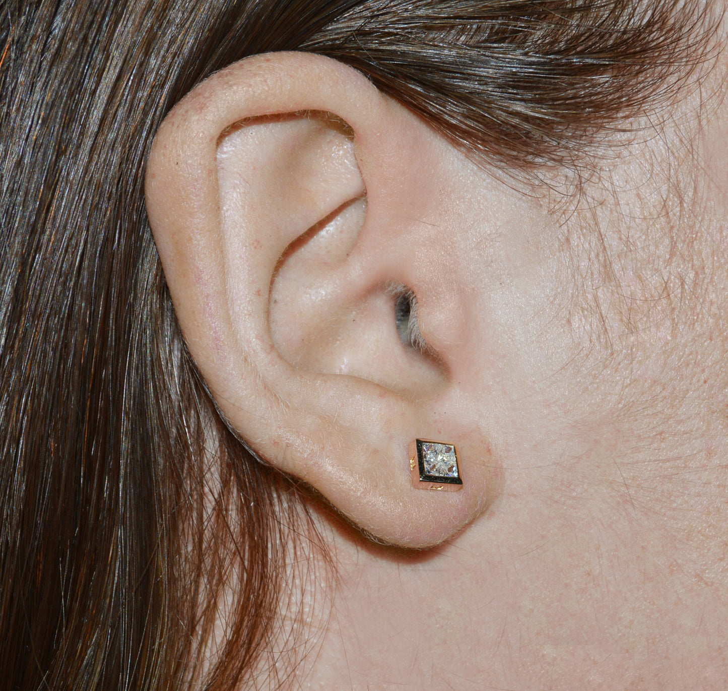 Genuine 14k Yellow Gold 6mm Invisible-Set Unisex Square Shaped Micro Pave Cubic Zirconia CZ Stud Earrings