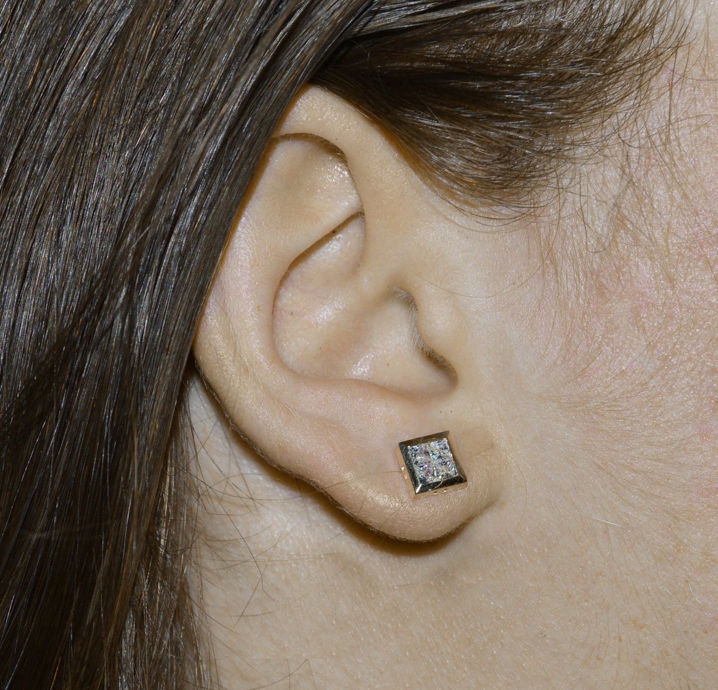 Genuine 14k Yellow Gold 7.25mm Unisex Square Shaped Micro Pave Cubic Zirconia CZ Stud Earrings