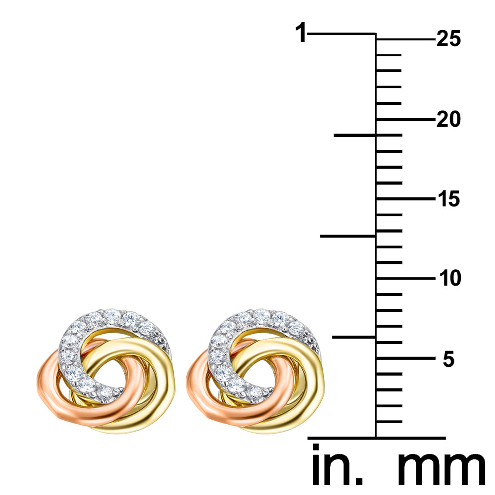 Genuine 14k Tri-tone Gold 7mm Cubic Zirconia CZ Triple Row Love Knot Earring Studs