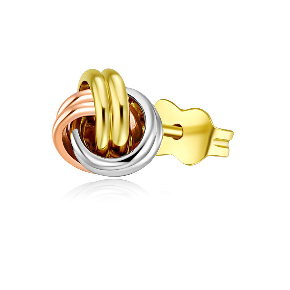 Genuine 14k Tri-tone Gold 7mm Triple Row Love Knot Earring Studs for Women