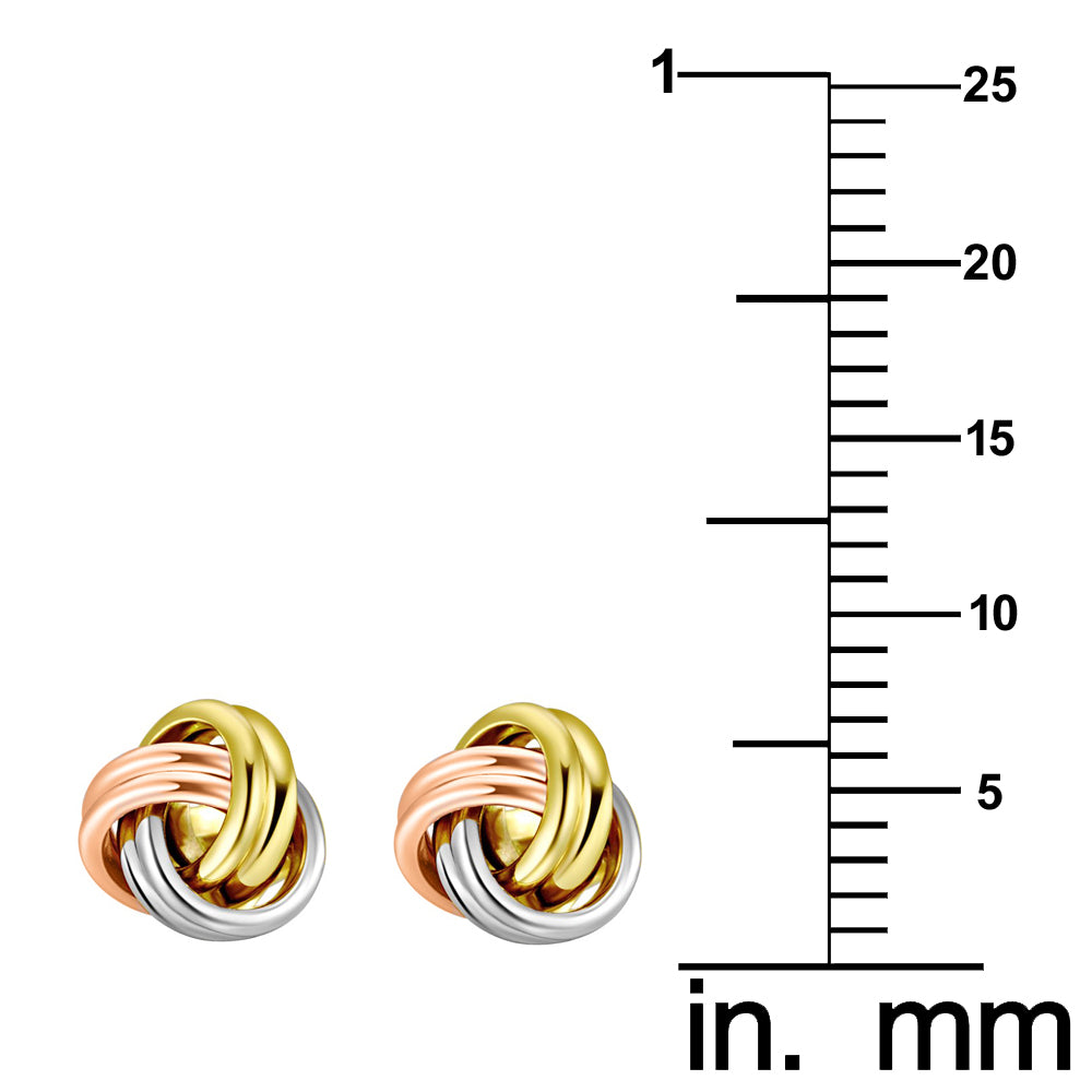 Genuine 14k Tri-tone Gold 7mm Triple Row Love Knot Earring Studs for Women