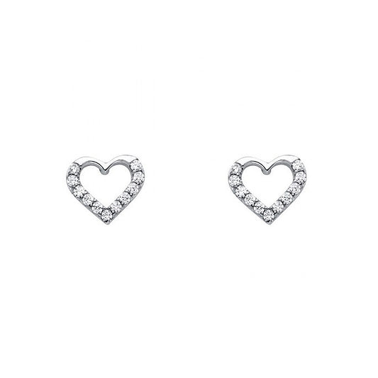 Genuine 14k White Gold 8mm Cubic Zirconia CZ Lined Open Heart Ladies Stud Earrings