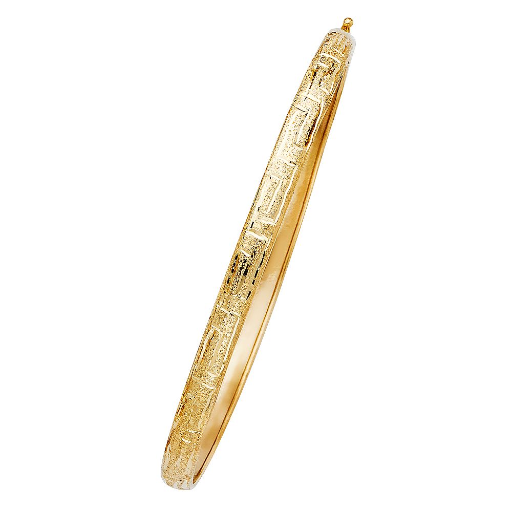 Genuine 14k Yellow Gold Women's 5mm Greek-Key Flexible Bangle Bracelet - 7.5"