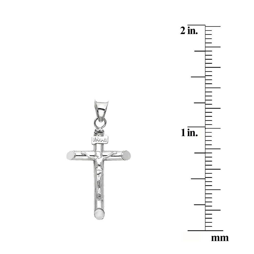 Genuine 14k White Gold 1.37" Hollow Tube Crucifix Pendant For Men or Women - Christian Jewelry, Religious Gifts