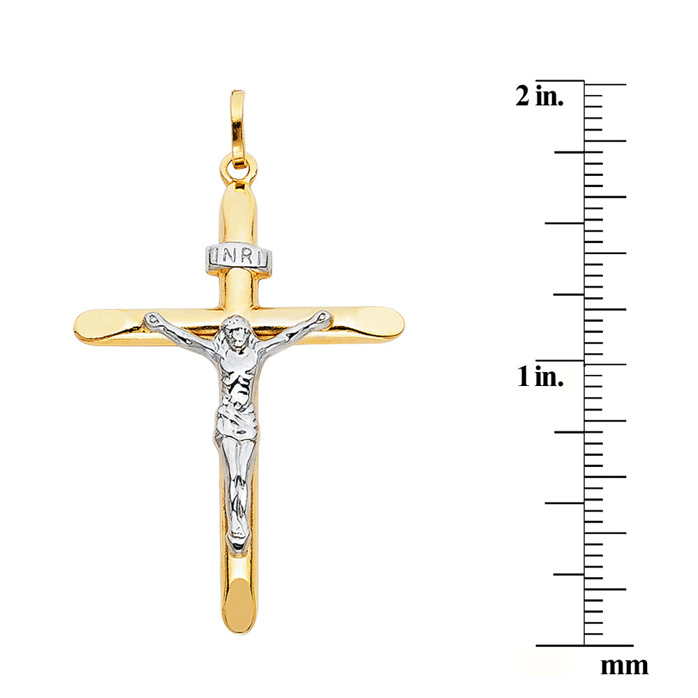 Genuine 14k Two-tone Gold 1.96" Crucifix Religious Pendant For Men or Women - Christian Jewelry, Religious Gifts
