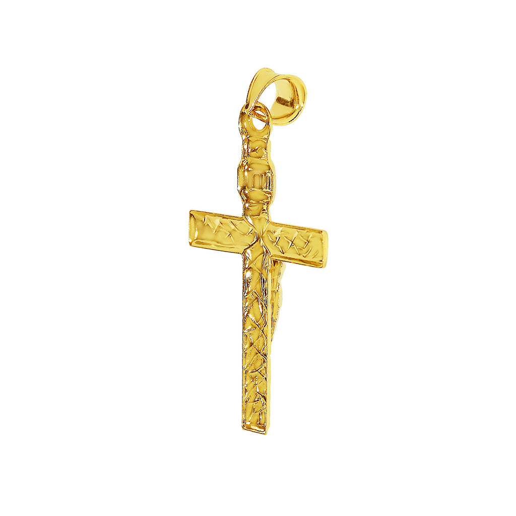 Genuine 14k Two-Tone Gold 1.37" Flat Crucifix Religious Pendant For Men or Women - Christian Jewelry, Religious Gifts