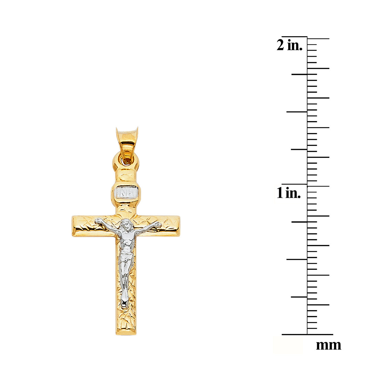 Genuine 14k Two-Tone Gold 1.37" Flat Crucifix Religious Pendant For Men or Women - Christian Jewelry, Religious Gifts