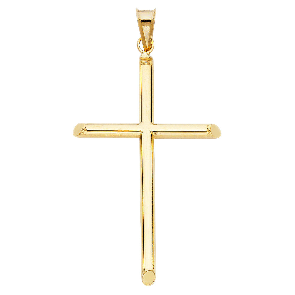 Genuine 14k Yellow Gold 1.96" Hollow Tube Cross Religious Pendant For Men or Women - Christian Jewelry, Religious Gifts