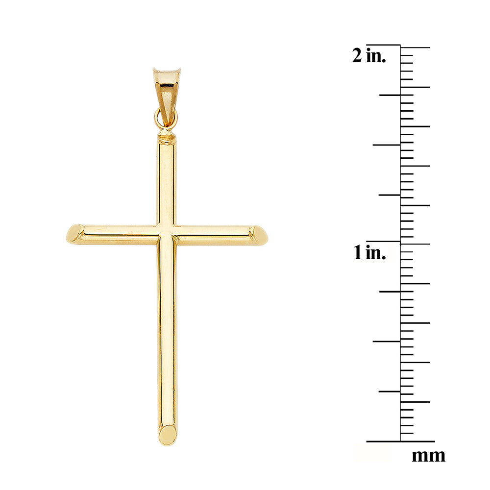 Genuine 14k Yellow Gold 1.96" Hollow Tube Cross Religious Pendant For Men or Women - Christian Jewelry, Religious Gifts