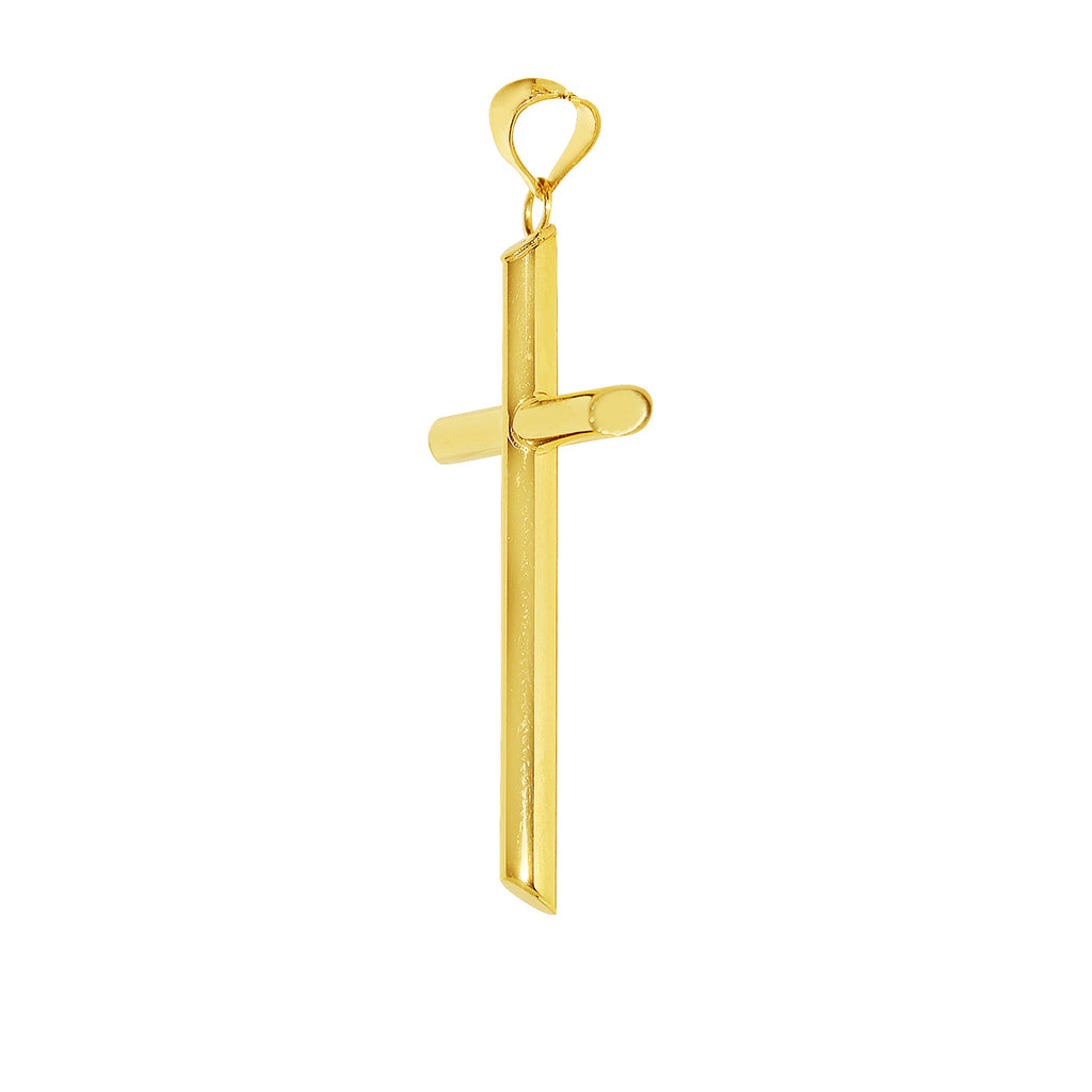 Genuine 14k Yellow Gold 1.57" Hollow Tube Cross Religious Pendant For Men or Women - Christian Jewelry, Religious Gifts