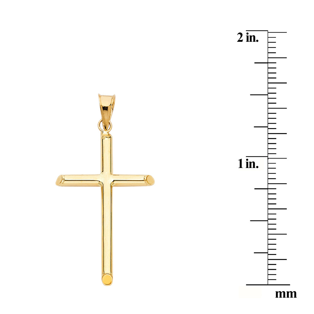 Genuine 14k Yellow Gold 1.57" Hollow Tube Cross Religious Pendant For Men or Women - Christian Jewelry, Religious Gifts