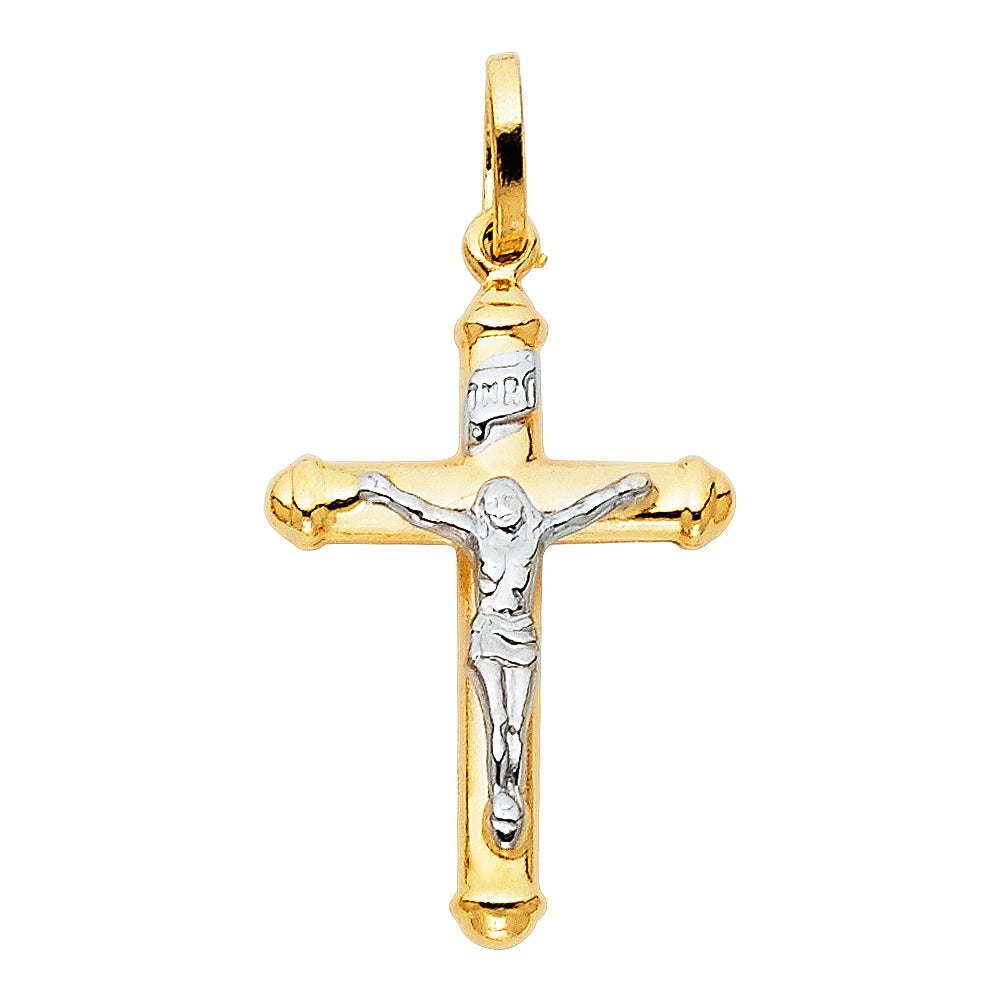 Genuine 14k Two-Tone Gold 1.18" Hollow Crucifix Religious Pendant For Men or Women - Christian Jewelry, Religious Gifts