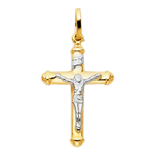 Genuine 14k Two-Tone Gold 1.18" Hollow Crucifix Religious Pendant For Men or Women - Christian Jewelry, Religious Gifts