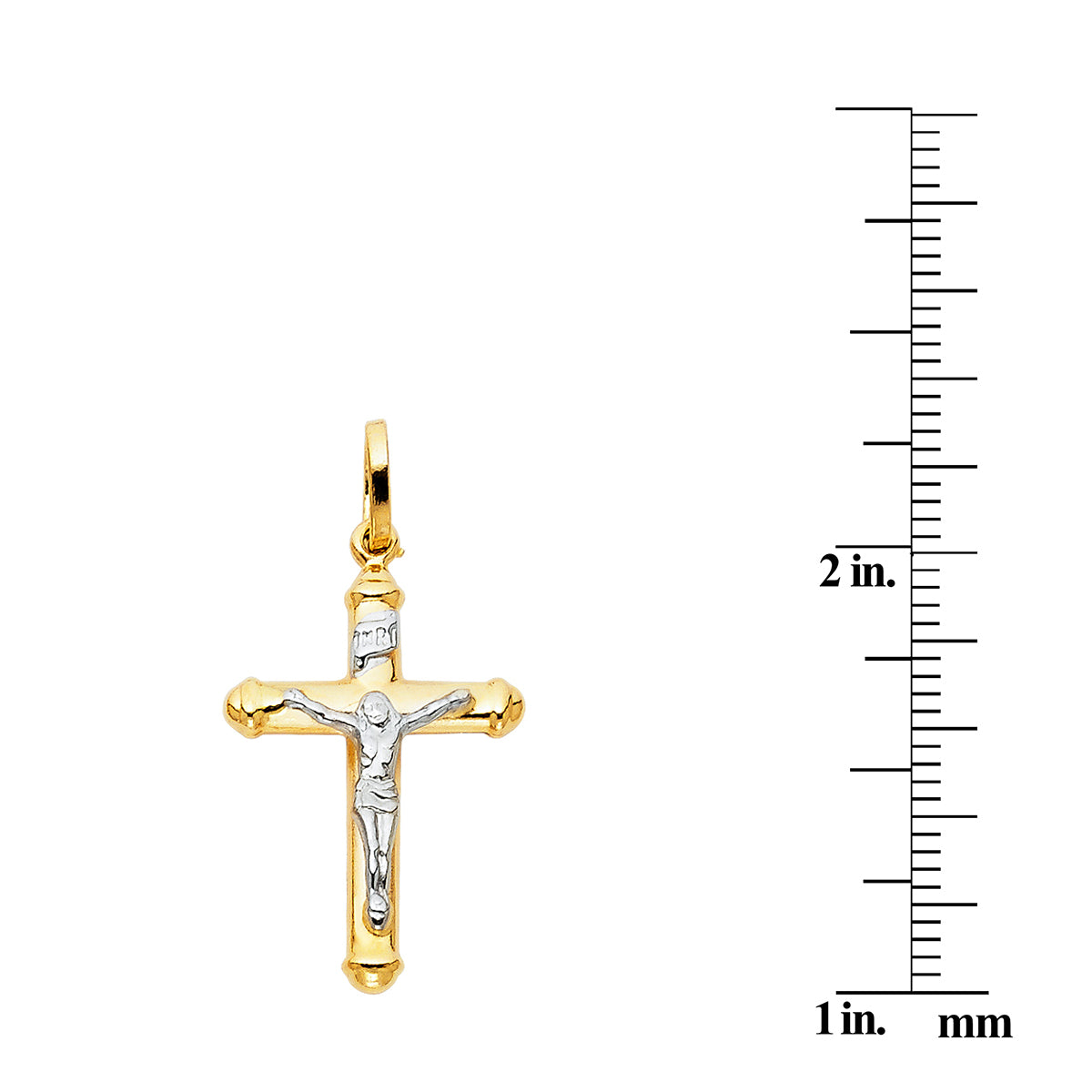 Genuine 14k Two-Tone Gold 1.18" Hollow Crucifix Religious Pendant For Men or Women - Christian Jewelry, Religious Gifts