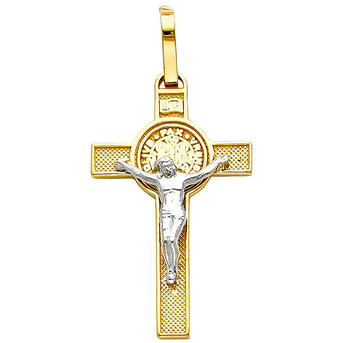 Genuine 14k Two-Tone Gold 1.37" Fancy Crucifix Religious Pendant For Men or Women - Christian Jewelry, Religious Gifts