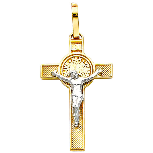 Genuine 14k Two-Tone Gold 1.37" Fancy Crucifix Religious Pendant For Men or Women - Christian Jewelry, Religious Gifts