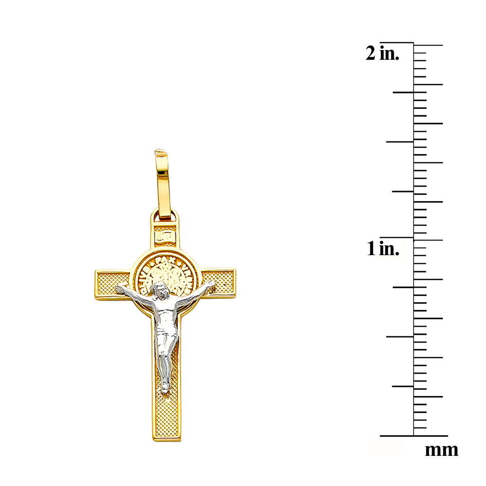 Genuine 14k Two-Tone Gold 1.37" Fancy Crucifix Religious Pendant For Men or Women - Christian Jewelry, Religious Gifts