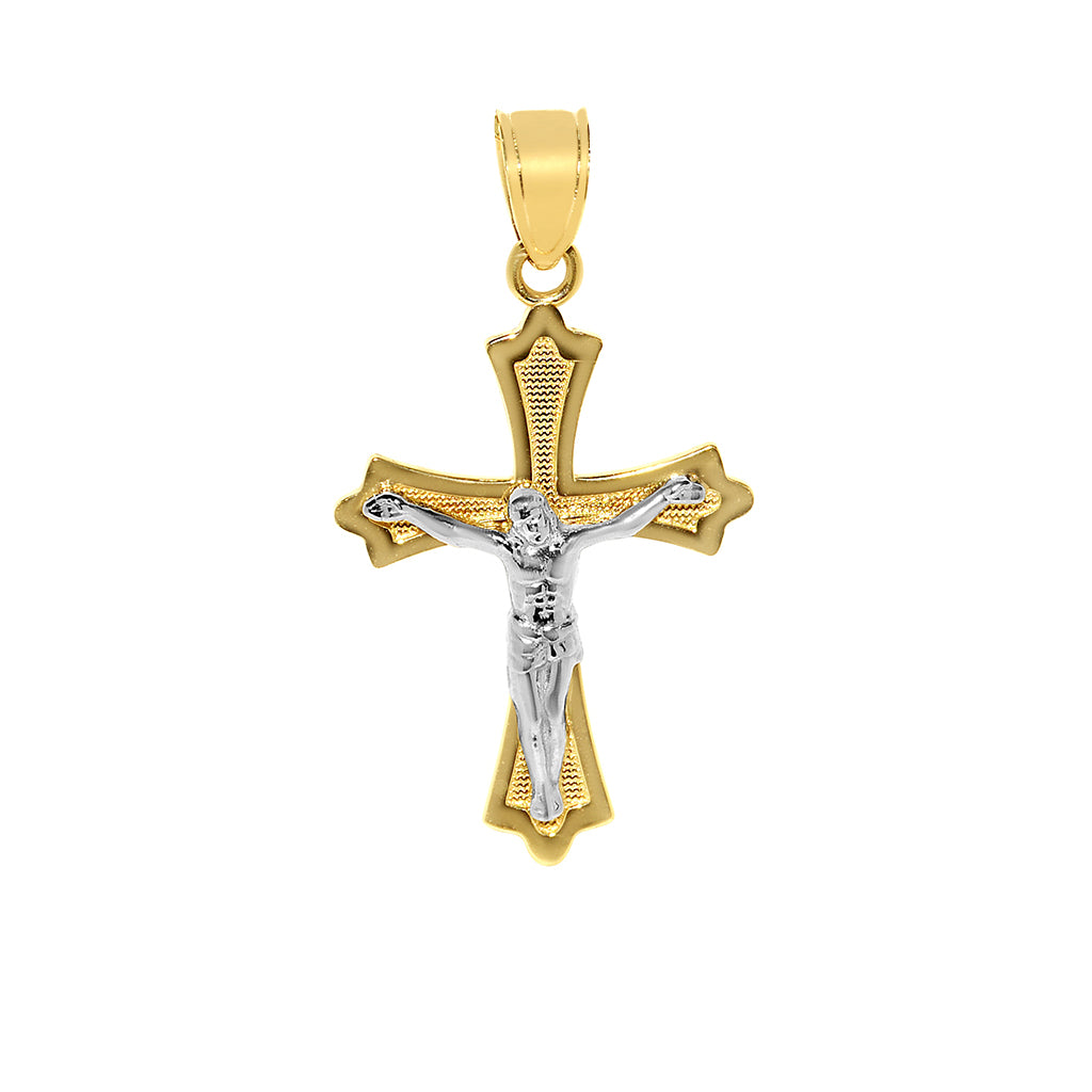 Genuine 14k Two-Tone Gold 0.98" Fancy Crucifix Religious Pendant For Men or Women - Christian Jewelry, Religious Gifts