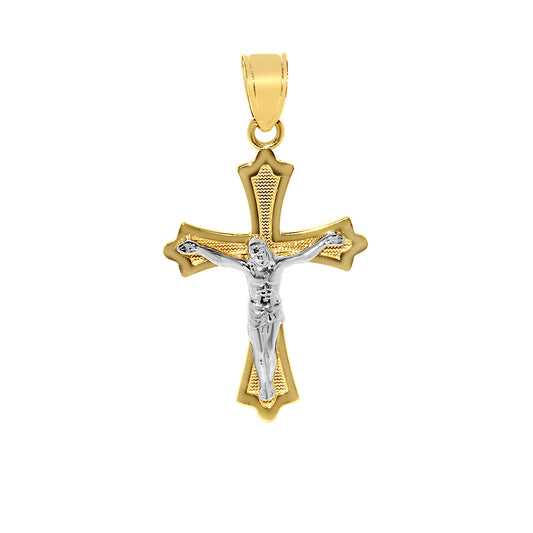 Genuine 14k Two-Tone Gold 0.98" Fancy Crucifix Religious Pendant For Men or Women - Christian Jewelry, Religious Gifts