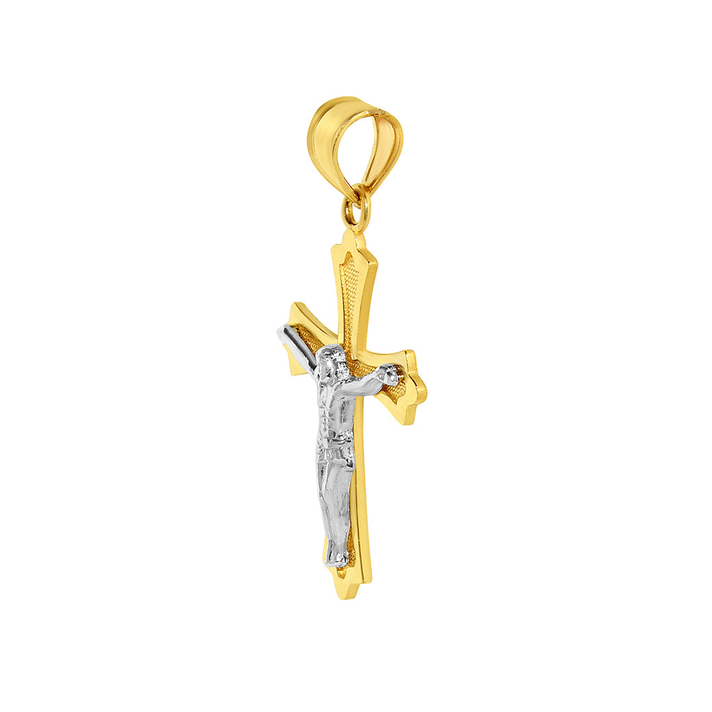 Genuine 14k Two-Tone Gold 0.98" Fancy Crucifix Religious Pendant For Men or Women - Christian Jewelry, Religious Gifts