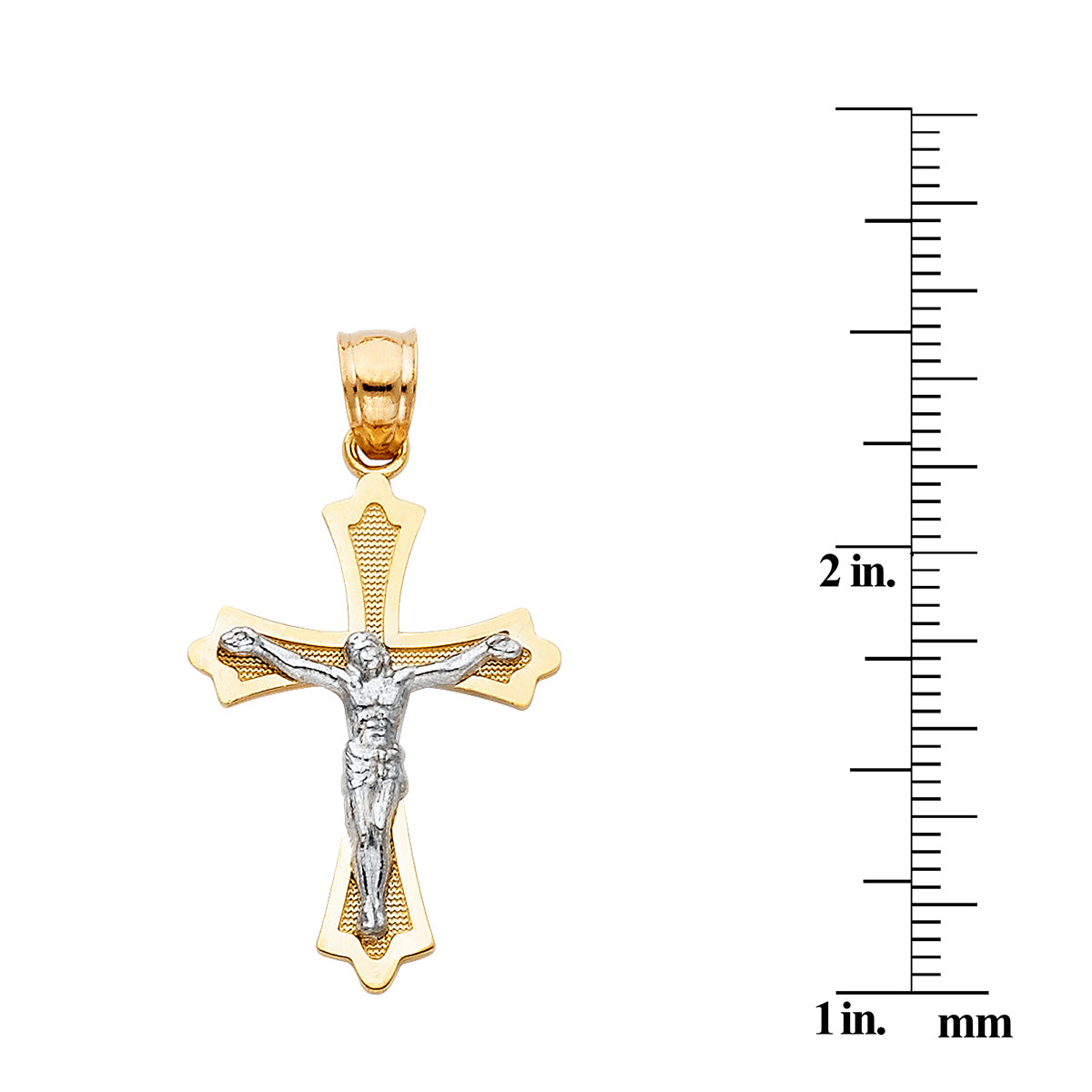 Genuine 14k Two-Tone Gold 0.98" Fancy Crucifix Religious Pendant For Men or Women - Christian Jewelry, Religious Gifts