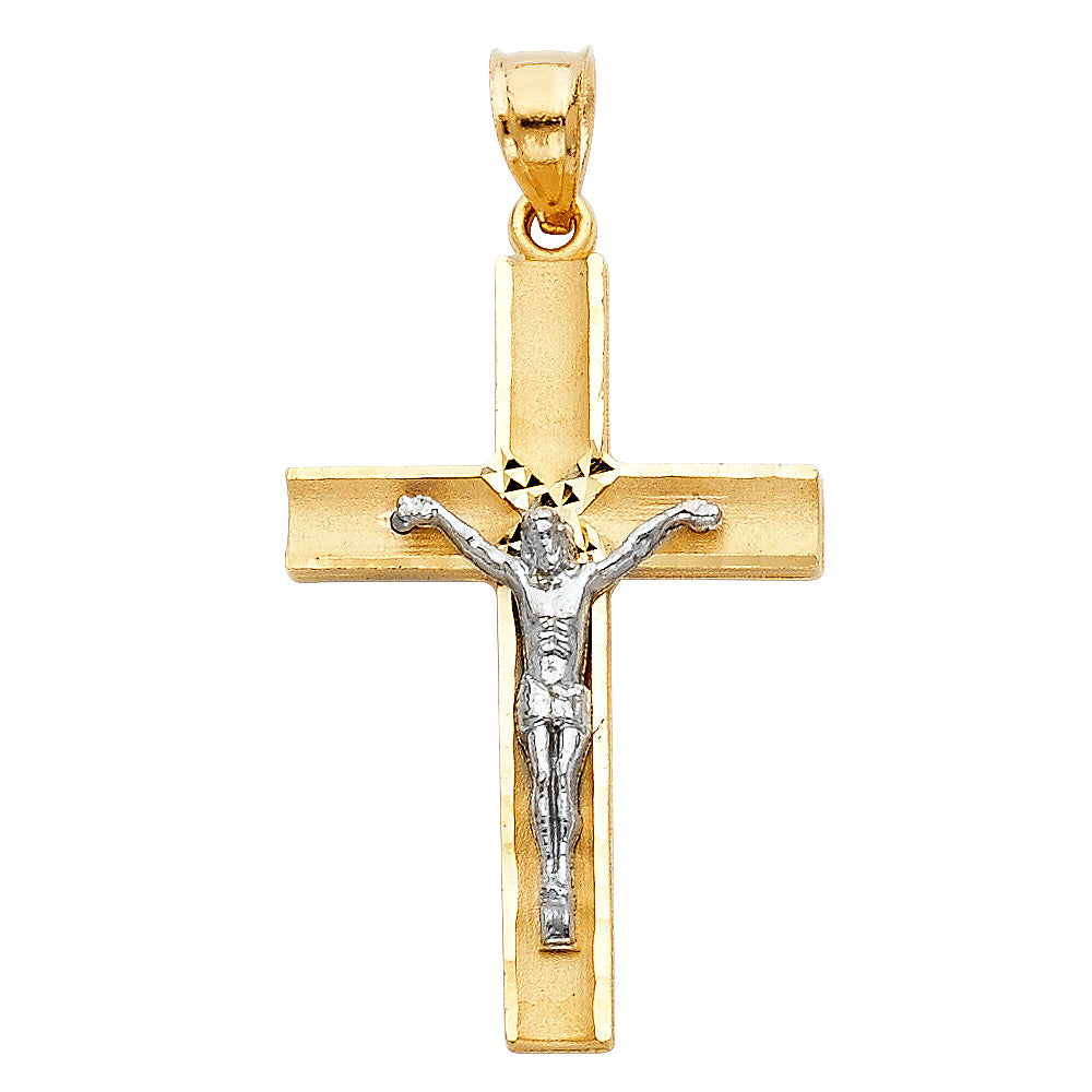 Genuine 14k Two-tone Gold 1.25" Latin Cross Crucifix Religious Pendant For Men or Women - Christian Jewelry, Religious Gifts