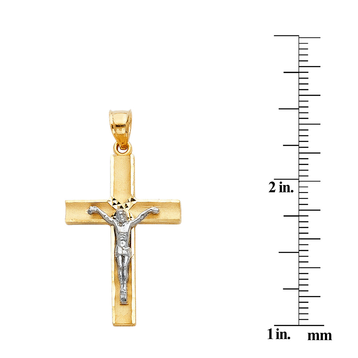 Genuine 14k Two-tone Gold 1.25" Latin Cross Crucifix Religious Pendant For Men or Women - Christian Jewelry, Religious Gifts
