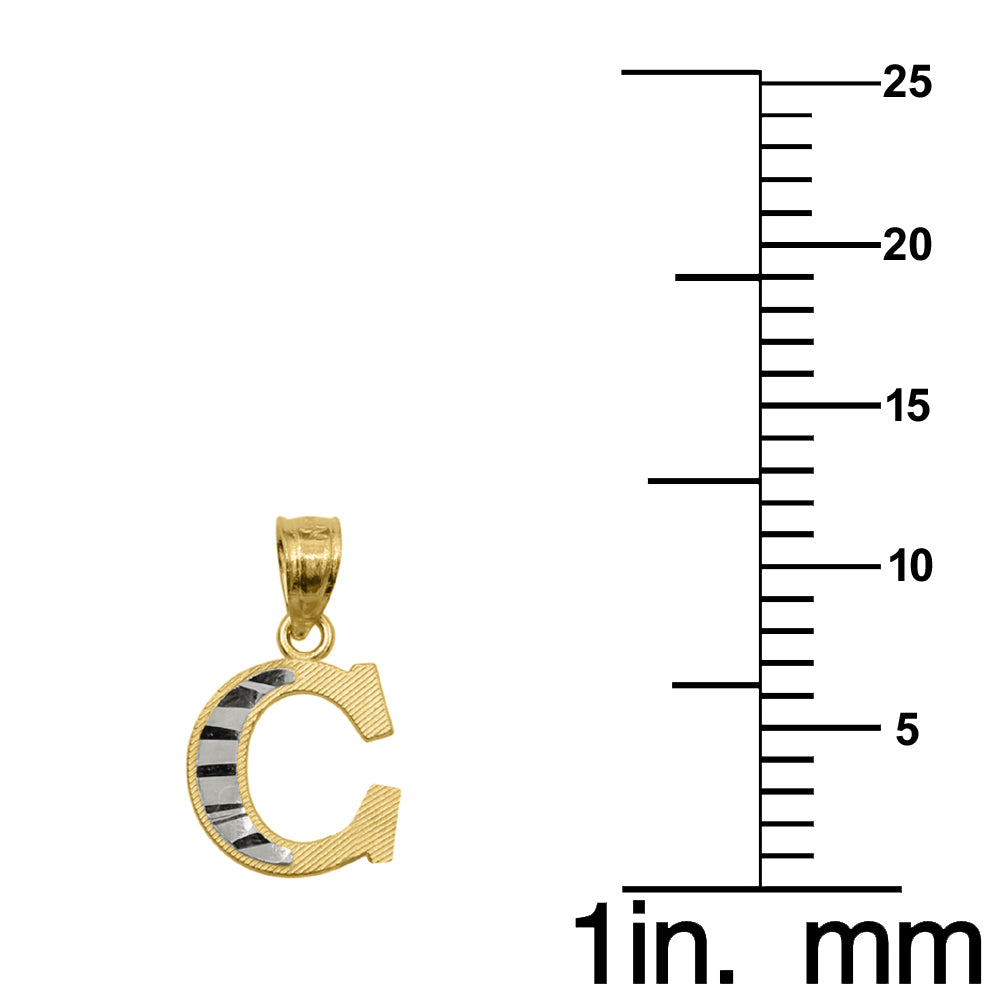 Genuine 14k Two-tone Gold 0.59" Diamond-cut Initial Block Letter 'C' Pendant For Men or Women - Gold Block Letter Charm