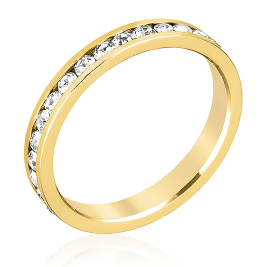 Yellow Gold Plated Brass Round Clear Crystal Stackable Eternity Ring