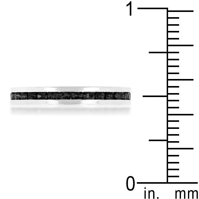 Silvertone Rhodium Plated Brass Round Black Crystal Stackable Eternity Ring