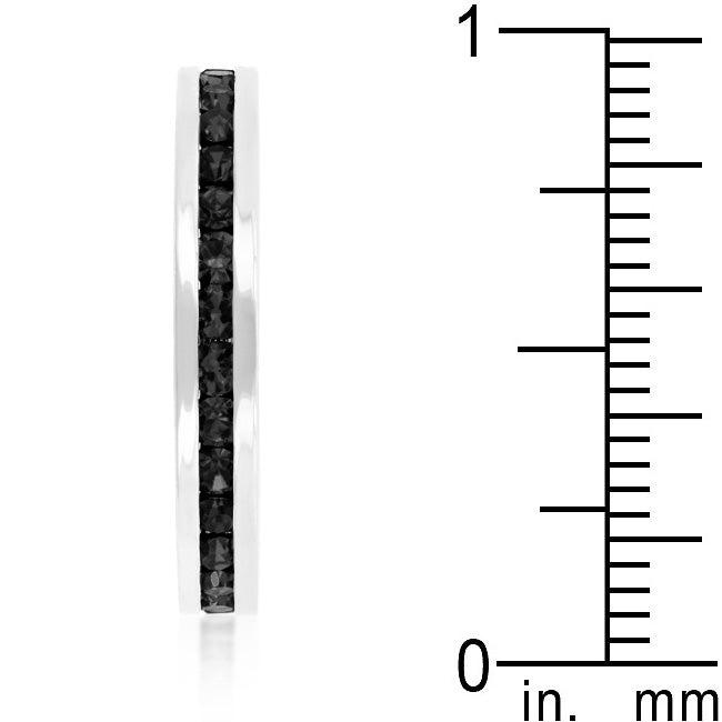 Silvertone Rhodium Plated Brass Round Black Crystal Stackable Eternity Ring