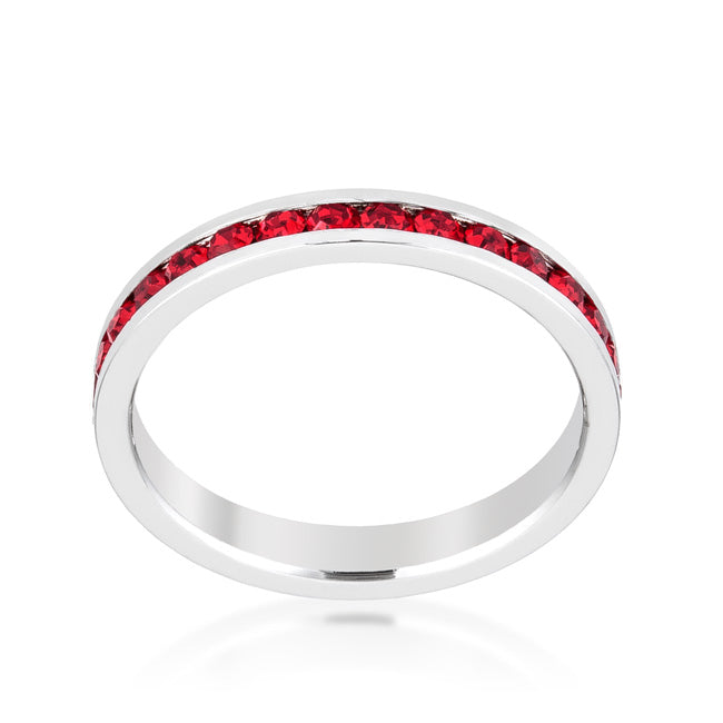 Silvertone Rhodium Plated Brass Round Red Crystal Stackable Eternity Ring