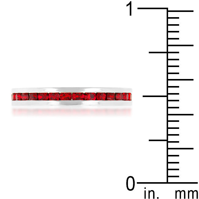 Silvertone Rhodium Plated Brass Round Red Crystal Stackable Eternity Ring