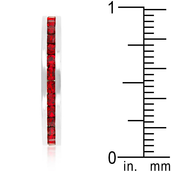 Silvertone Rhodium Plated Brass Round Red Crystal Stackable Eternity Ring