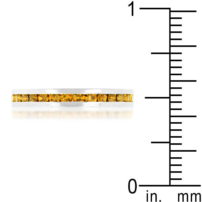 Silvertone Rhodium Plated Brass Round Yellow Crystal Stackable Eternity Ring