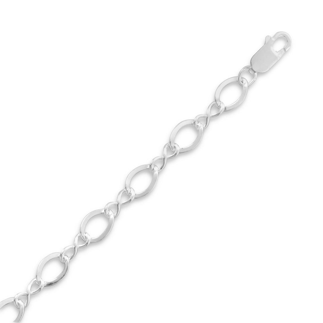 Sterling Silver Polished Figure 8 Link Charm 7", 8", or 9" Bracelet