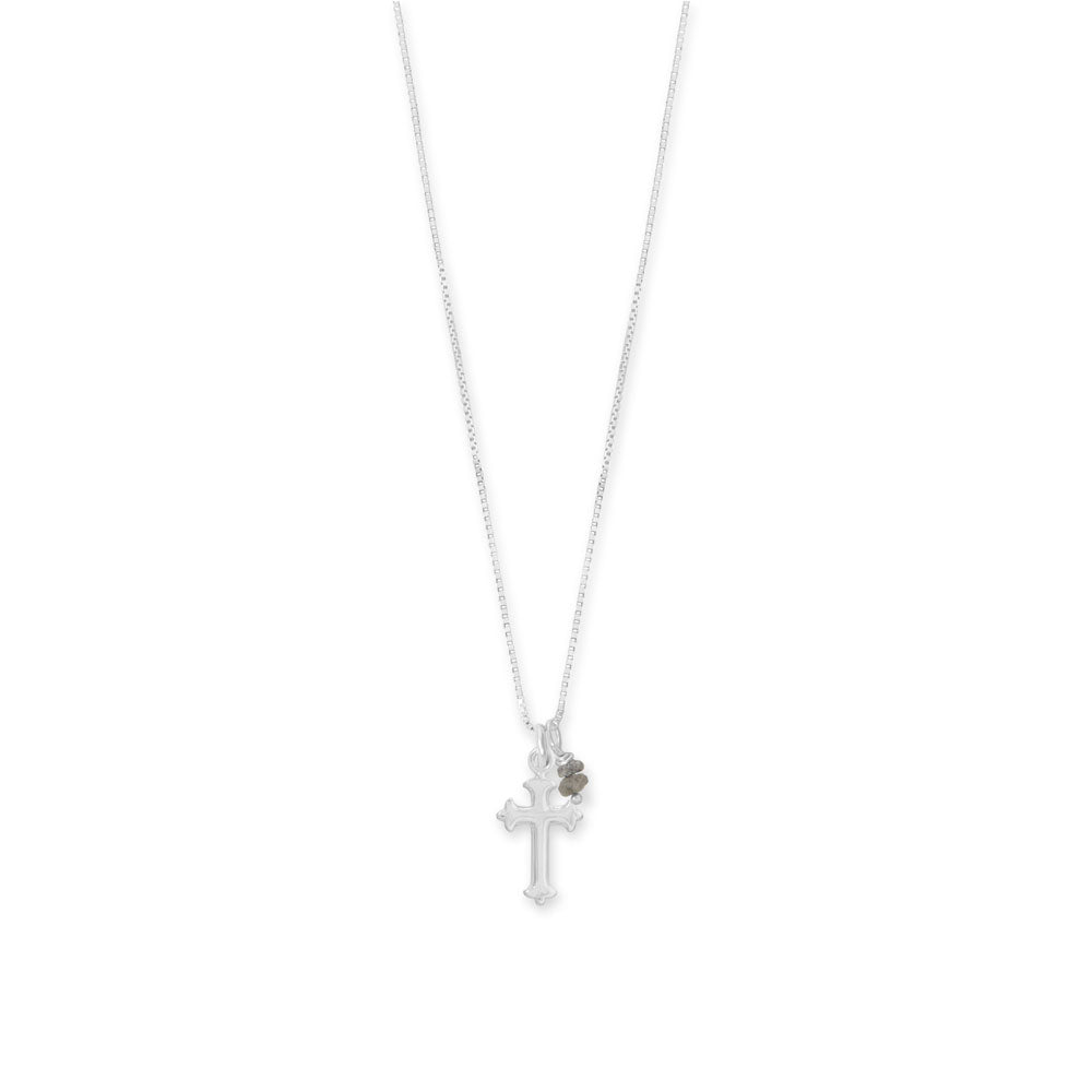 Sterling Silver Gemstone Birthstone and Cross Charm 16" Necklace