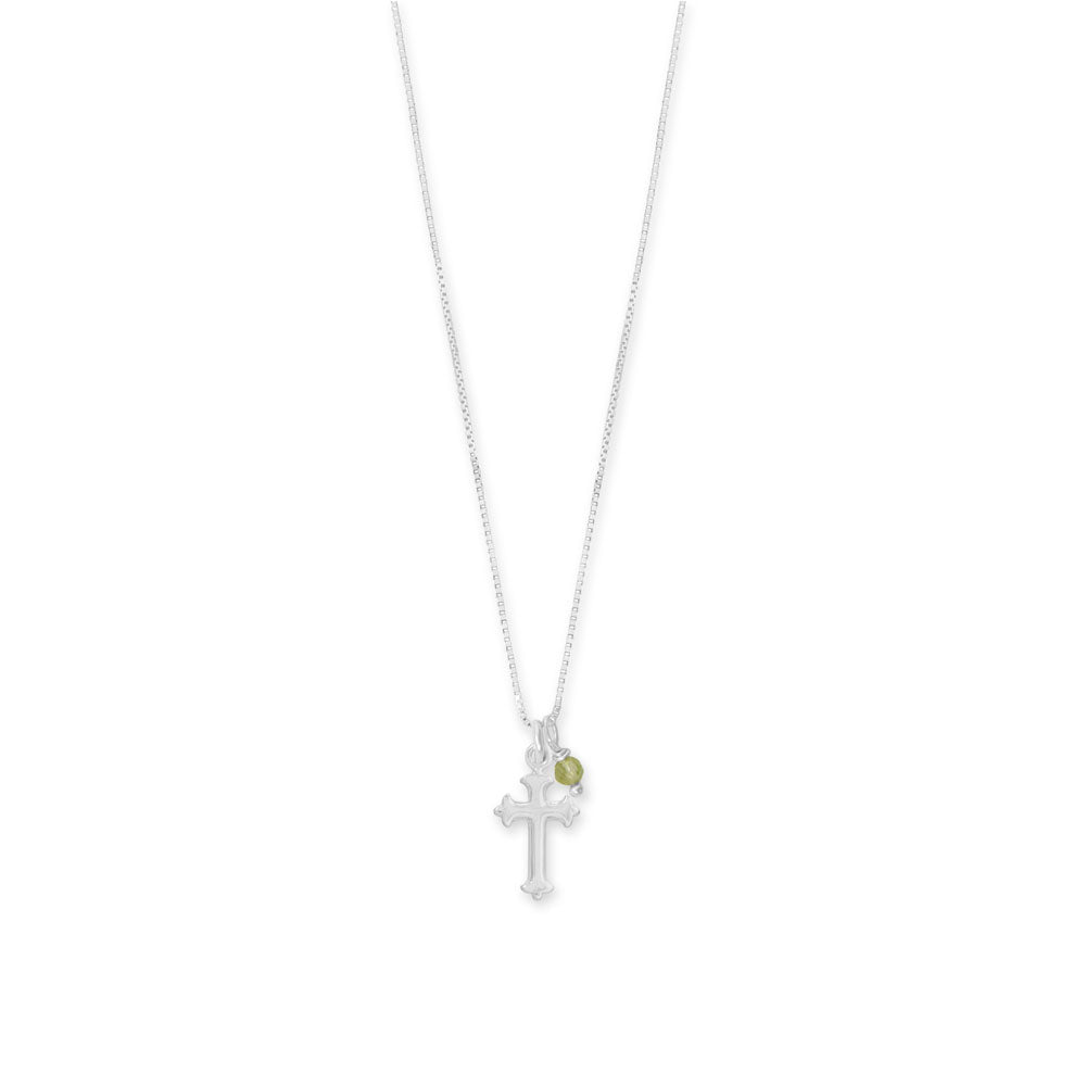 Sterling Silver Gemstone Birthstone and Cross Charm 16" Necklace